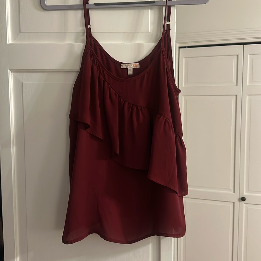 Gianni Bini Maroon ruffle tank.